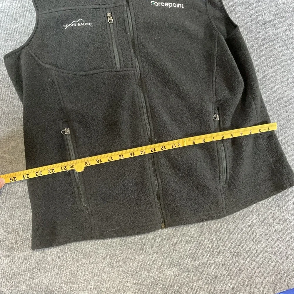 Eddie Bauer Fleece Vest XL Black Full Zip Sleeveless Outdoor Casual Logo Zip Poc